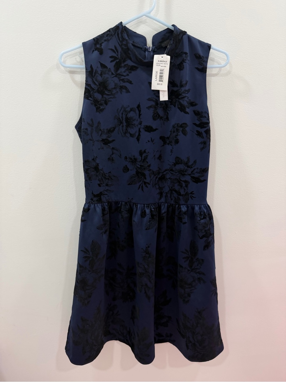 Aqua Navy and Black Floral Velvet Fit & Flare Dress Size Large